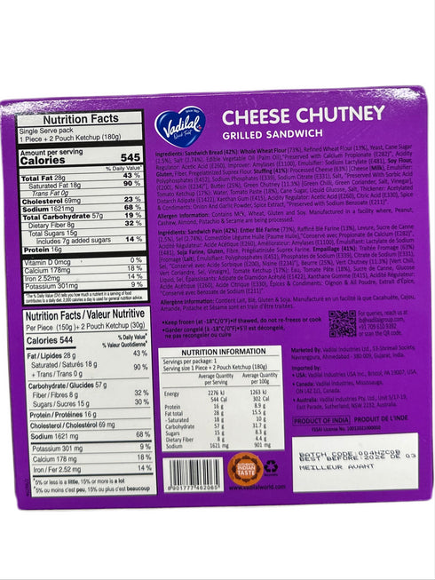 VADILAL CHEESE CHUTNEY GRILLED SANDWICH-180G